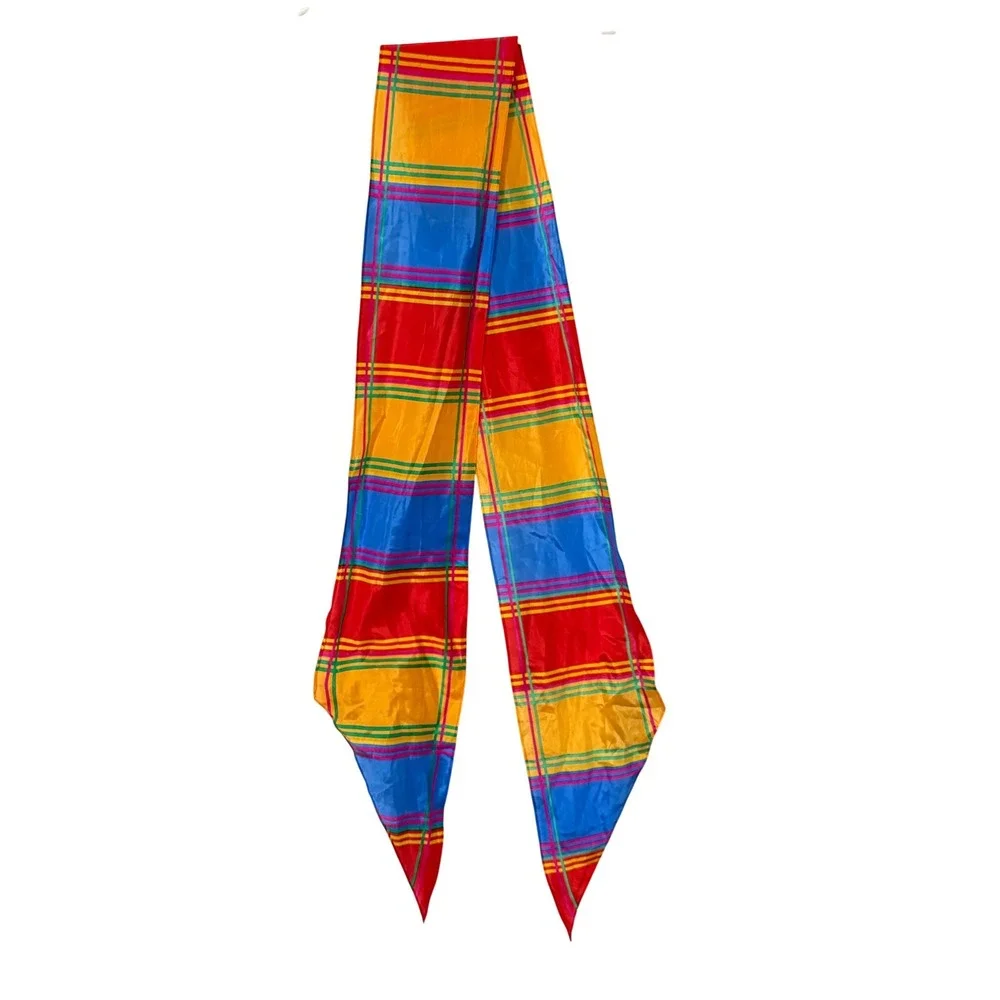 Liz Claiborne Vintage Plaid Skinny Scarf Womens OS Multi Color Silk Feel Size OS